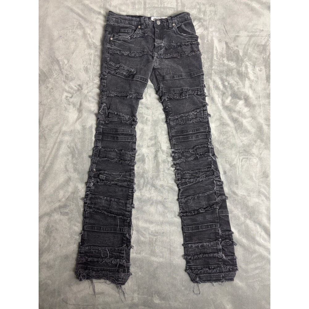 FWRD Denim Size 20 28x32 New York Fit 2 Stacked Distressed Fringe Jeans Black